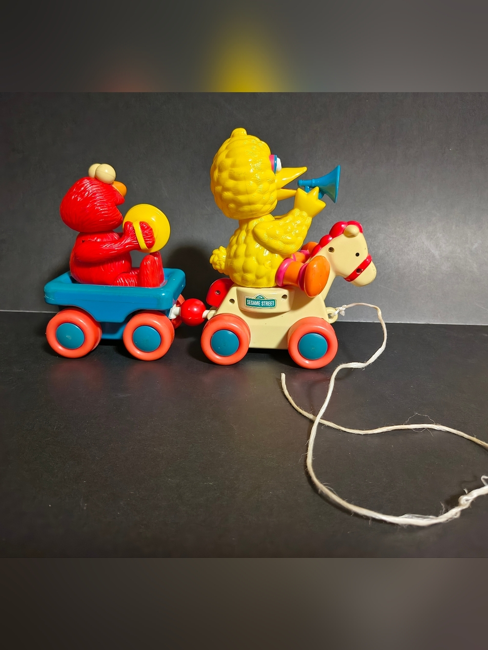 Vtg Illco Sesame Street Train Set Pull Toy Big Bird Elmo Music Baby Toy